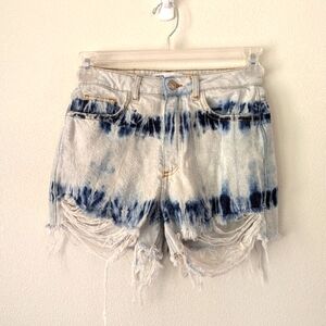 Zara High Rise Acid Wash Ripped Distressed Jean Shorts Blue/White Size US 4
